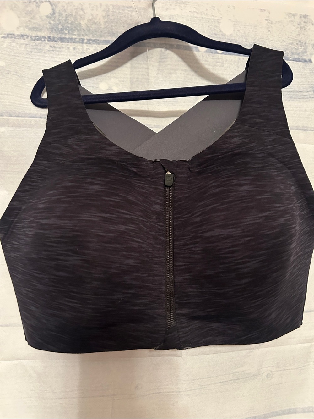 lululemon empire bra Black Heather Front-Zip Sports Bra with Cross-Back